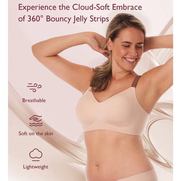 🍒 Momcozy V Jelly Strip Lift Busty Nursing Bra Breastfeed Comfort Oyster Pink XL - Picture 2 of 12